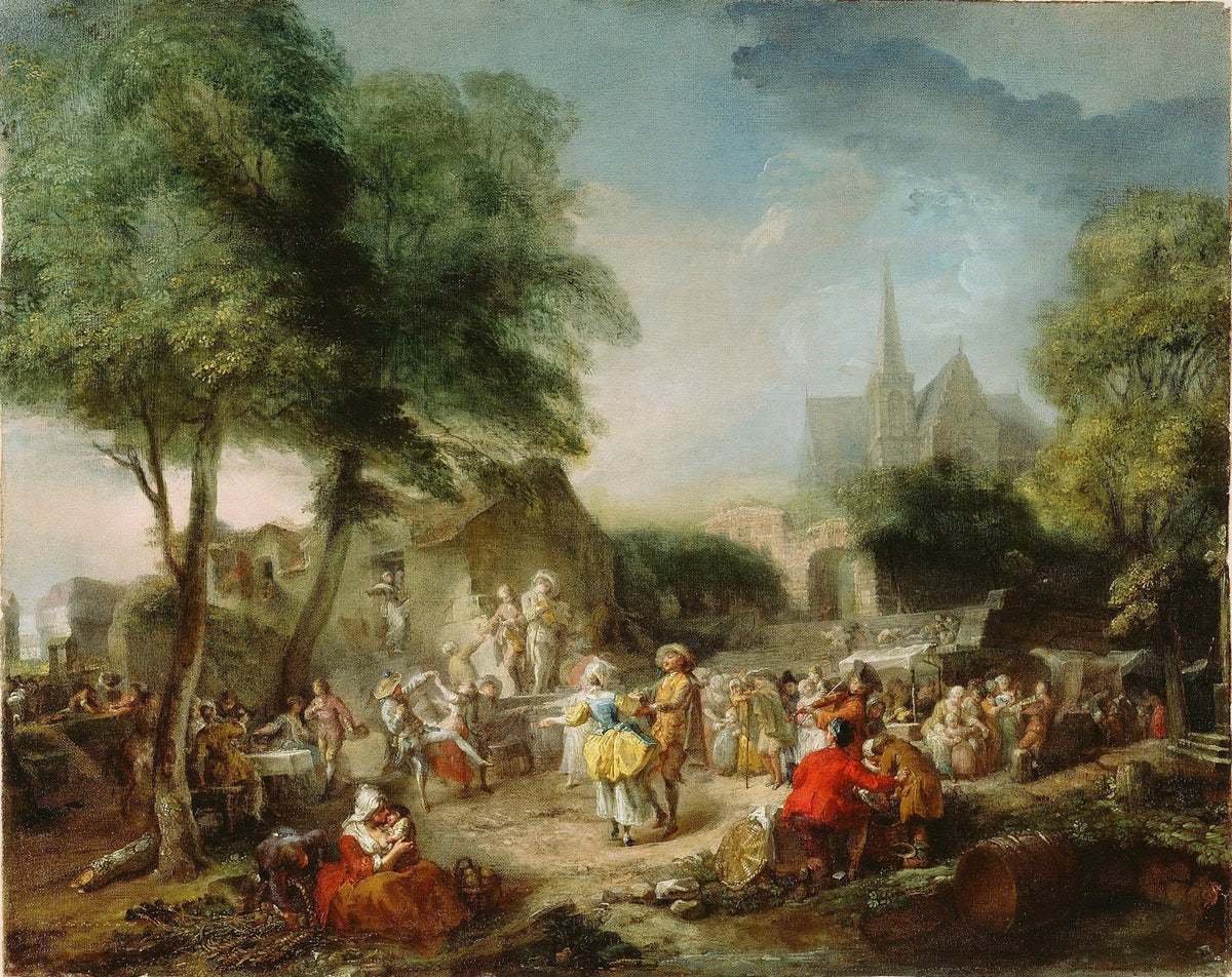 People Oil Painting - Rustic Village Dance Scene with Figures - Oil Painting Haven