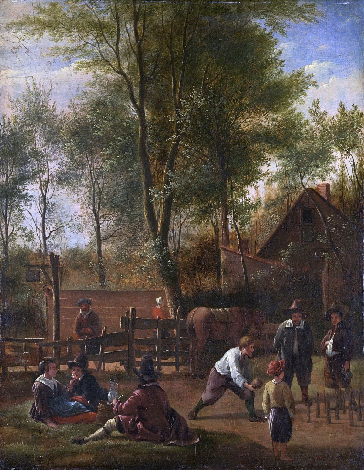 People Oil Painting - Rustic Village Life with Figures Scene - Oil Painting Haven