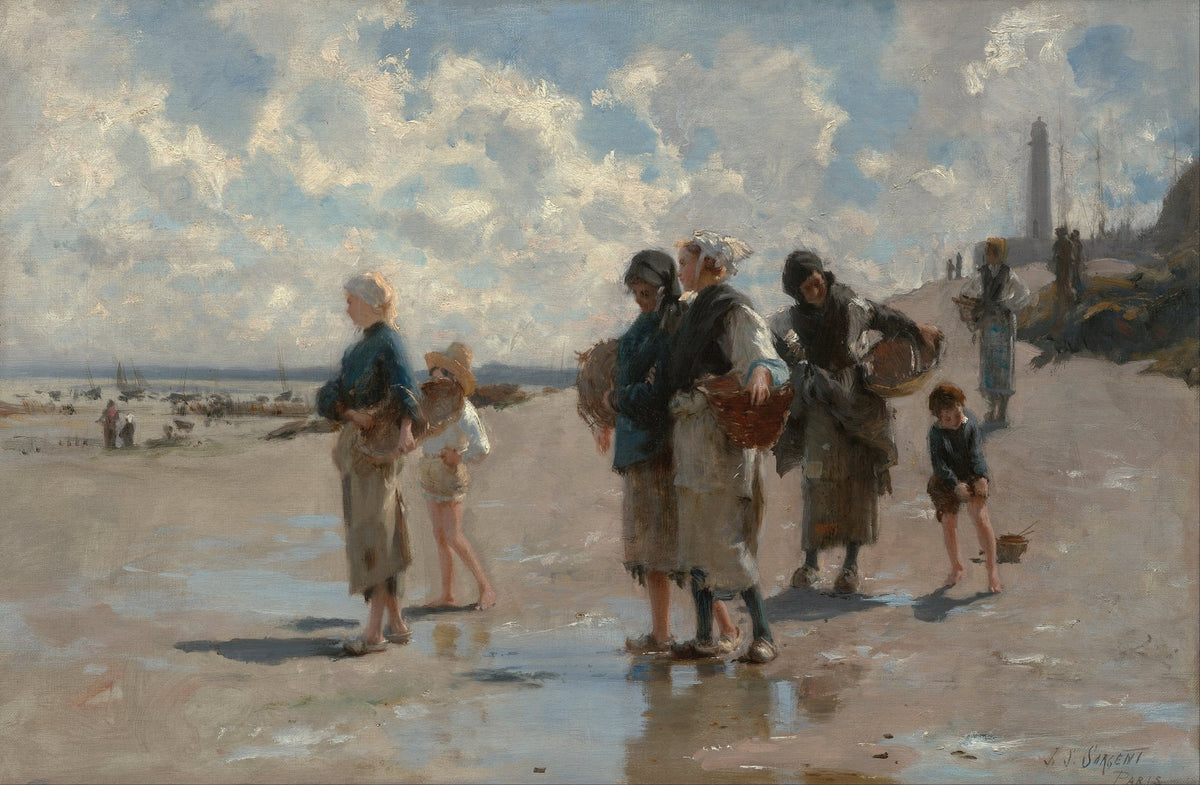 People Oil Painting - Seaside Fisherfolk Gathering Scene - Oil Painting Haven