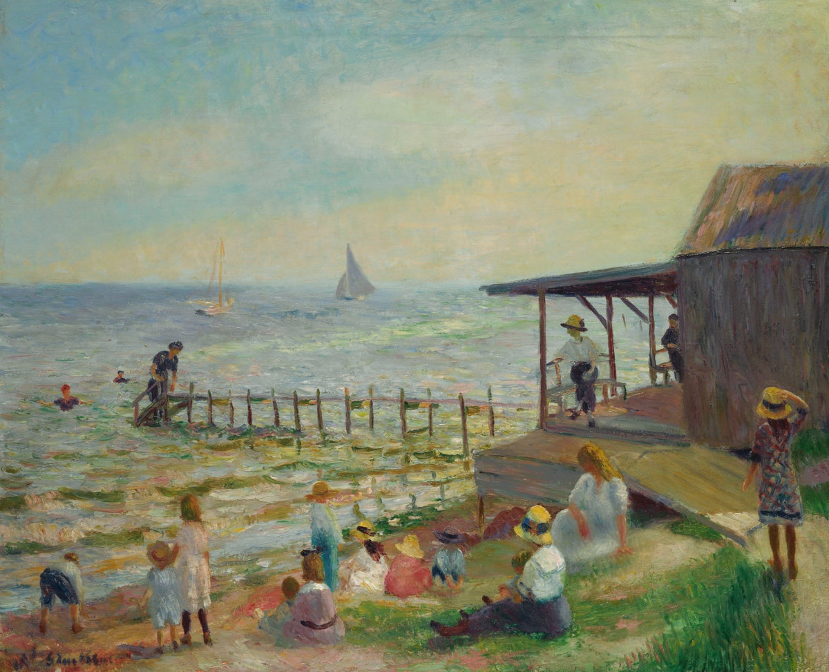 People Oil Painting - Seaside Leisure Scene with Families - Oil Painting Haven