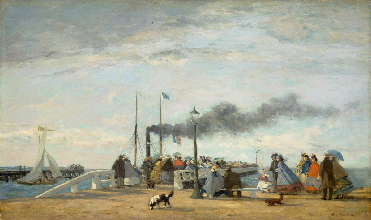 People Oil Painting - Seaside Pier Crowd with Boats Scene - Oil Painting Haven