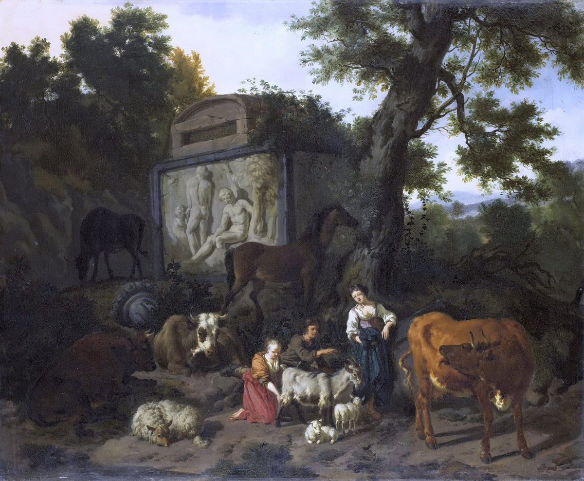 People Oil Painting - Shepherd Family with Cattle in Woodland - Oil Painting Haven