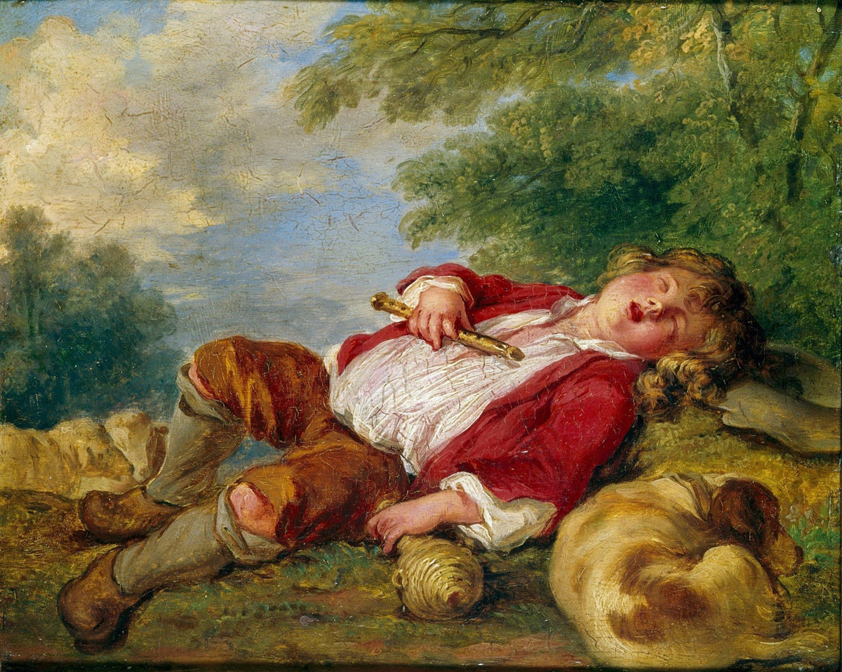 People Oil Painting - Sleeping Shepherd Boy with Dog - Oil Painting Haven
