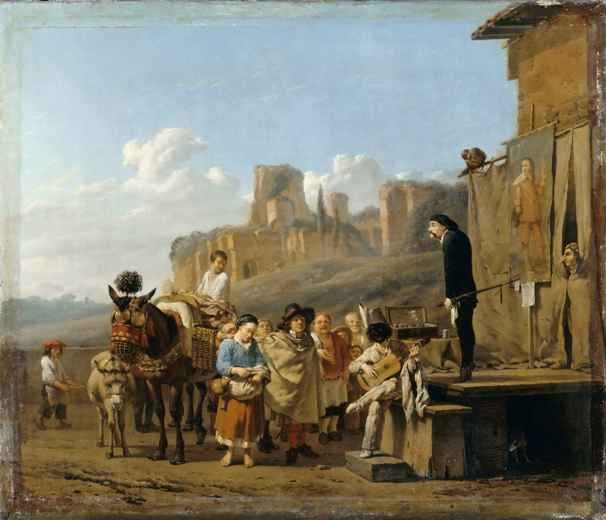 People Oil Painting - Street Performers and Travelers Scene - Oil Painting Haven