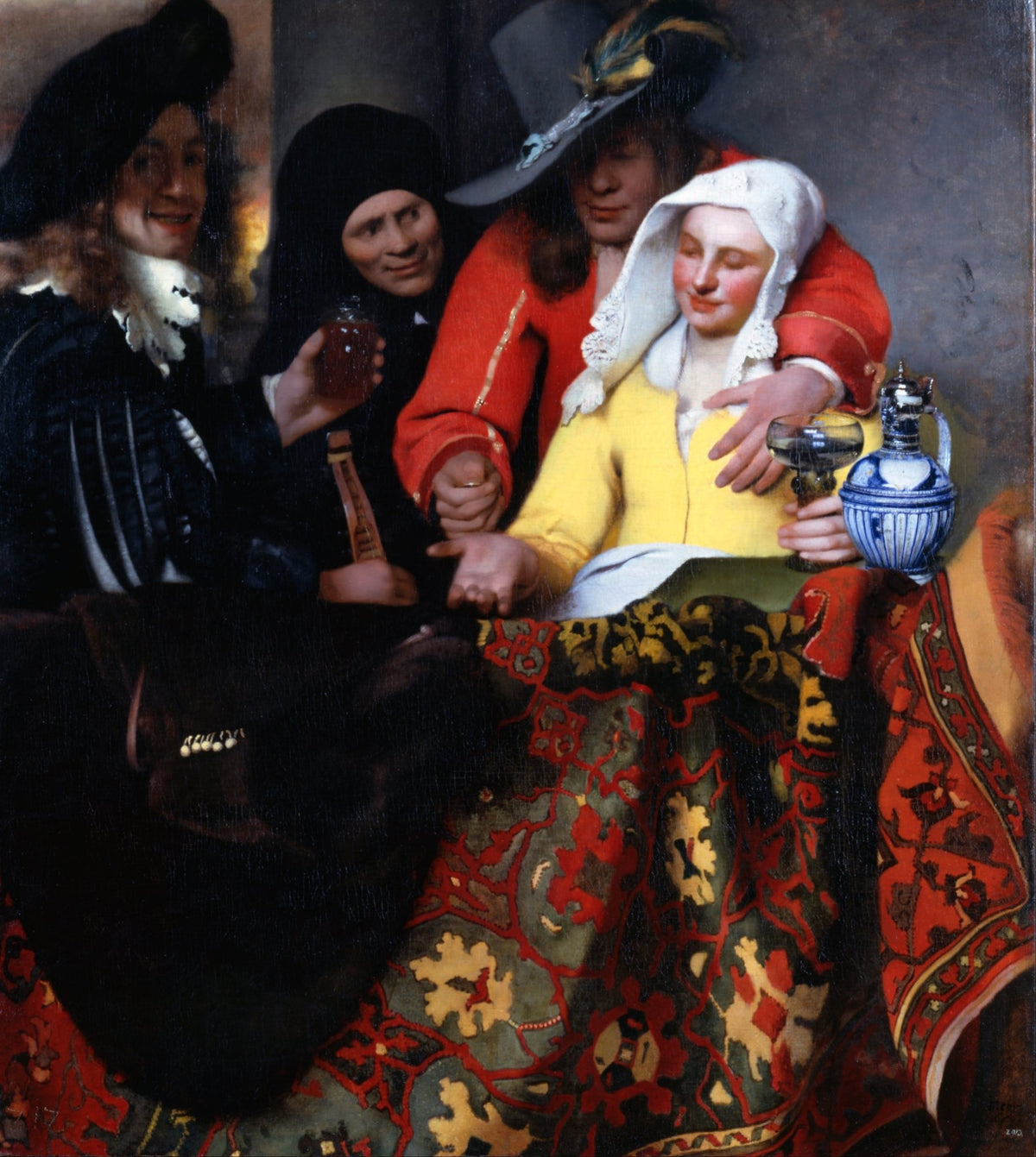 People Oil Painting - Tavern Scene with Figures and Wine - Oil Painting Haven