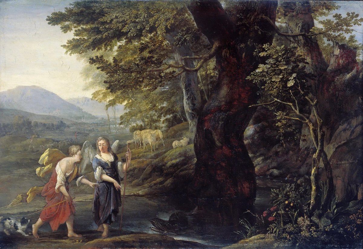People Oil Painting - Tobias and Angel in Pastoral Landscape - Oil Painting Haven
