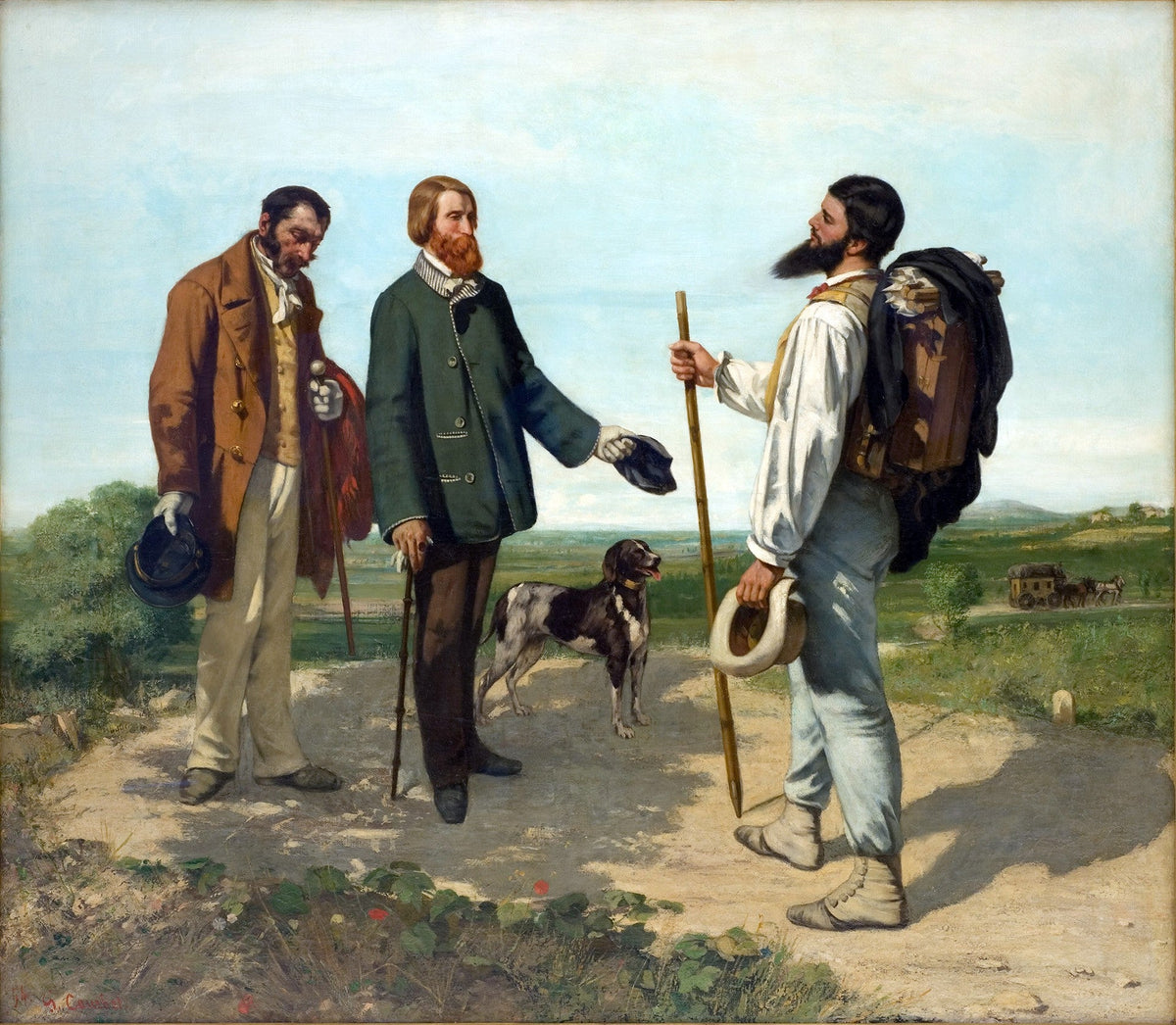 People Oil Painting - Travelers Meeting on Countryside Road - Oil Painting Haven