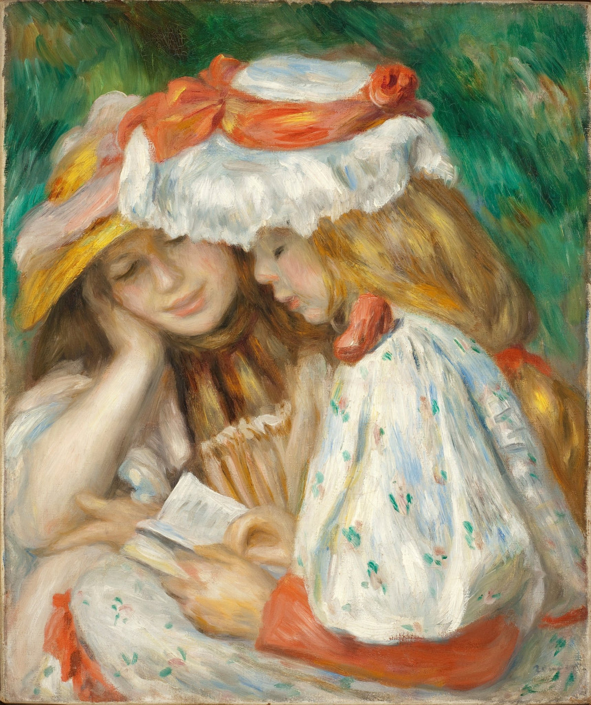 People Oil Painting - Two Girls Reading in Soft Impressionist Style - Oil Painting Haven
