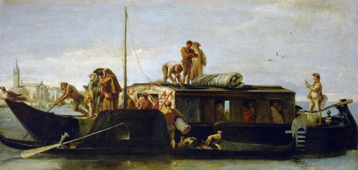 People Oil Painting - Venetian Boat Life with Figures - Oil Painting Haven