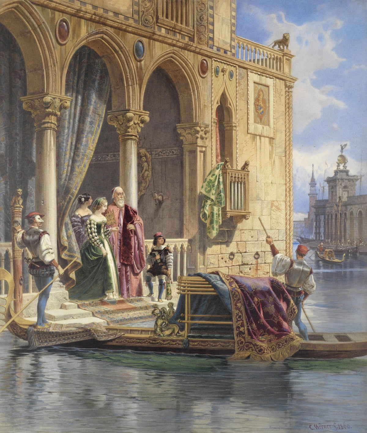 People Oil Painting - Venetian Nobles Boarding a Gondola - Oil Painting Haven