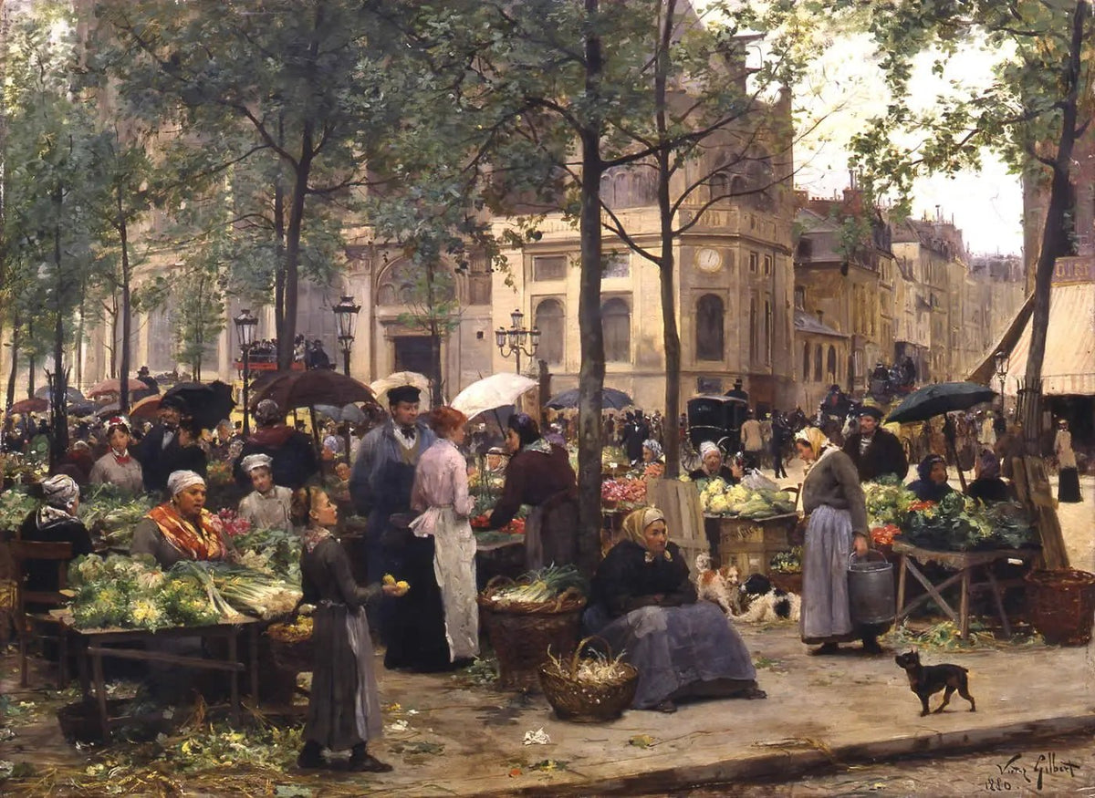 People Oil Painting - Vibrant Street Market Scene Wall Art - Oil Painting Haven