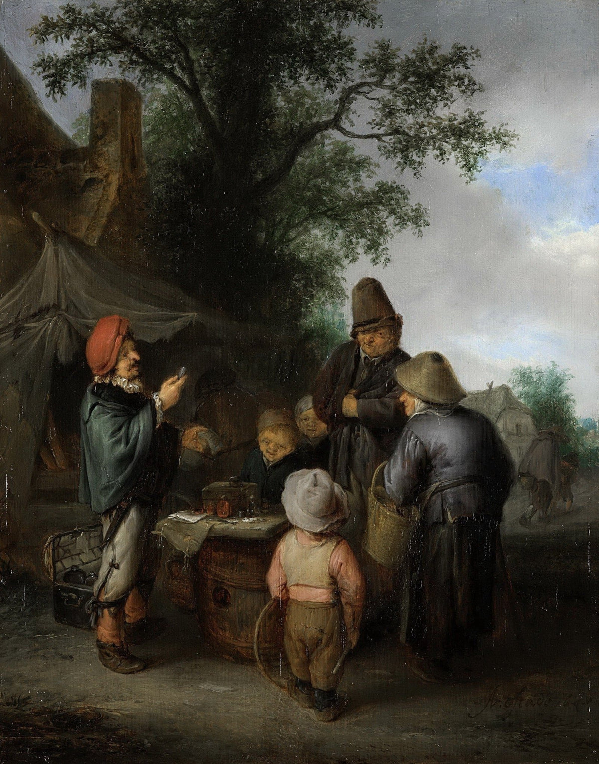 People Oil Painting - Village Quack Doctor Market Scene - Oil Painting Haven
