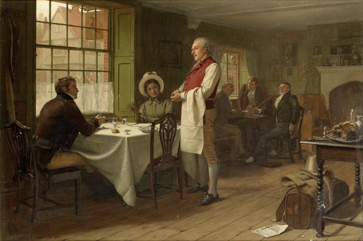 People Oil Painting - Vintage Dining Scene with Figures Indoors - Oil Painting Haven