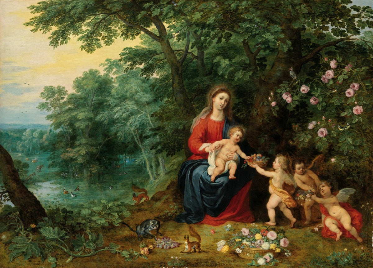 People Oil Painting - Virgin and Child with Putti Landscape - Oil Painting Haven