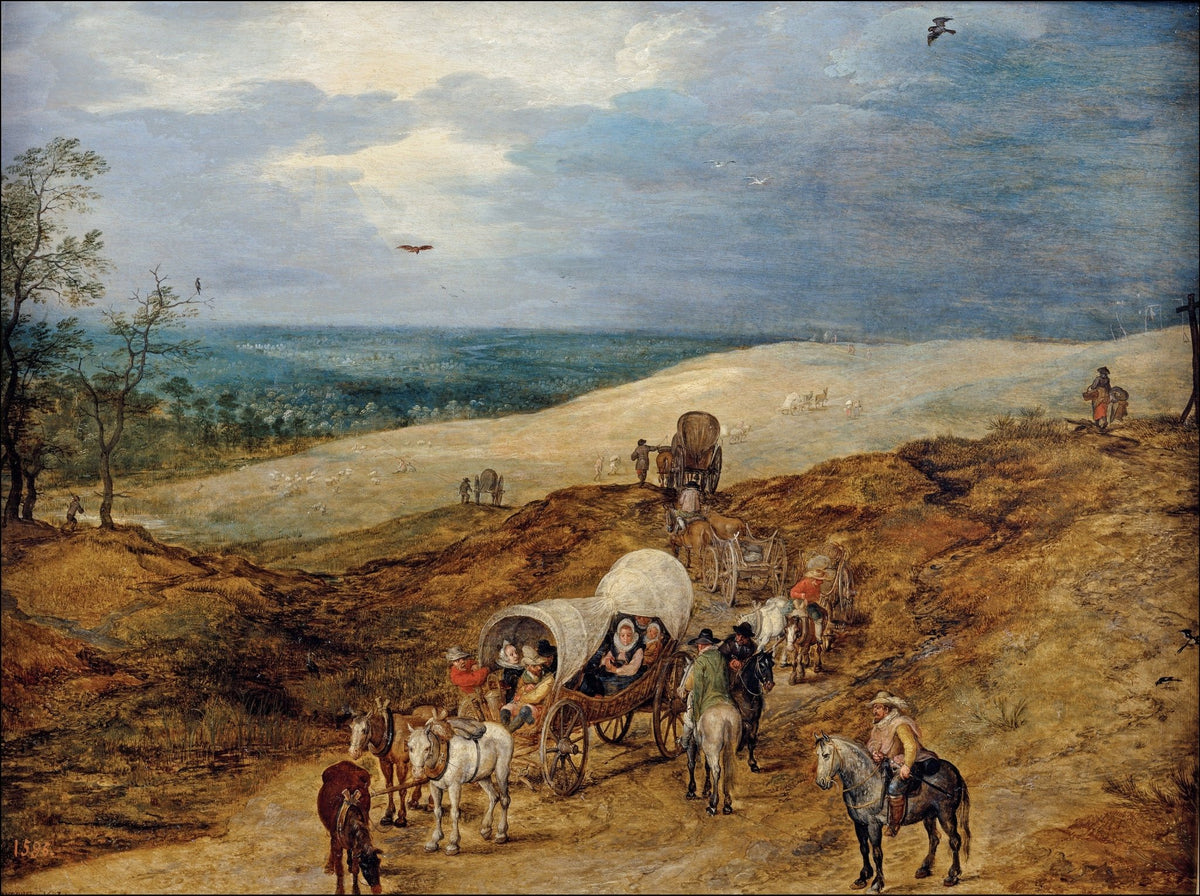 People Oil Painting - Wagon Caravan Crossing a Vast Countryside - Oil Painting Haven