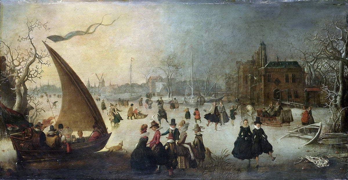 People Oil Painting - Winter Ice Skating Scene by Dutch Canal - Oil Painting Haven