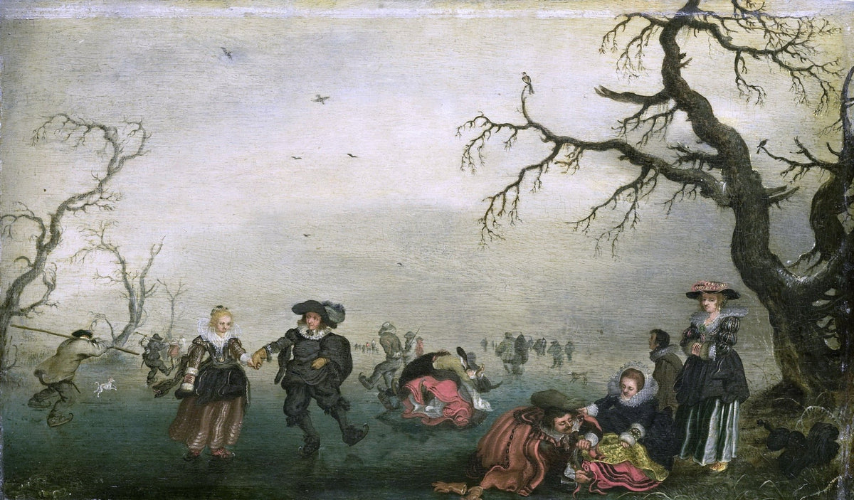 People Oil Painting - Winter Ice Skating Scene with Figures - Oil Painting Haven