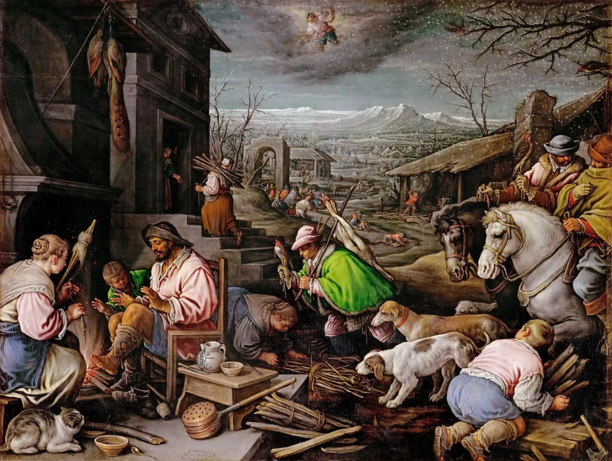 People Oil Painting - Winter Rural Scene with Figures - Oil Painting Haven