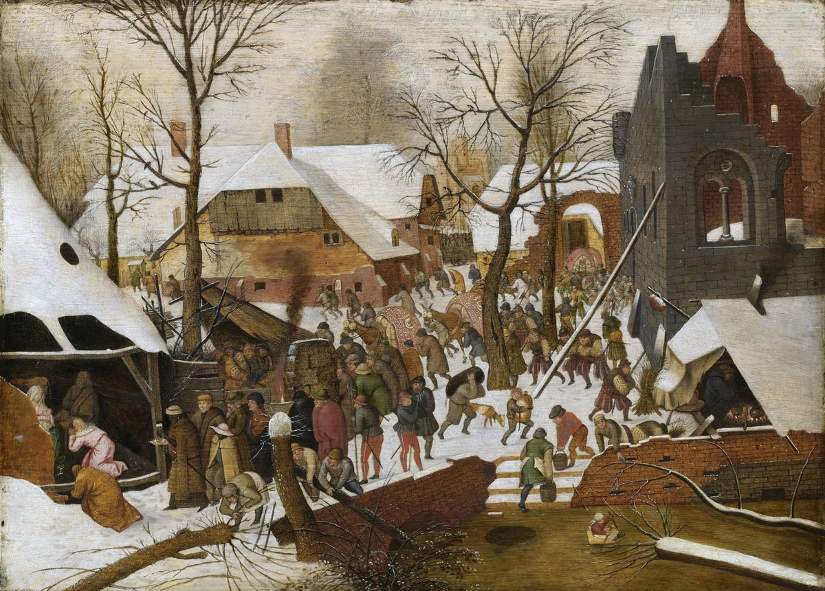 People Oil Painting - Winter Village Scene with Crowds - Oil Painting Haven