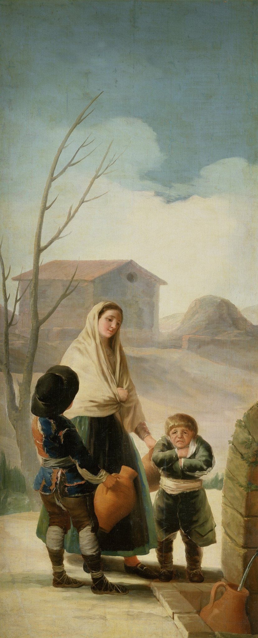 People Oil Painting - Woman and Children by Fountain Scene - Oil Painting Haven