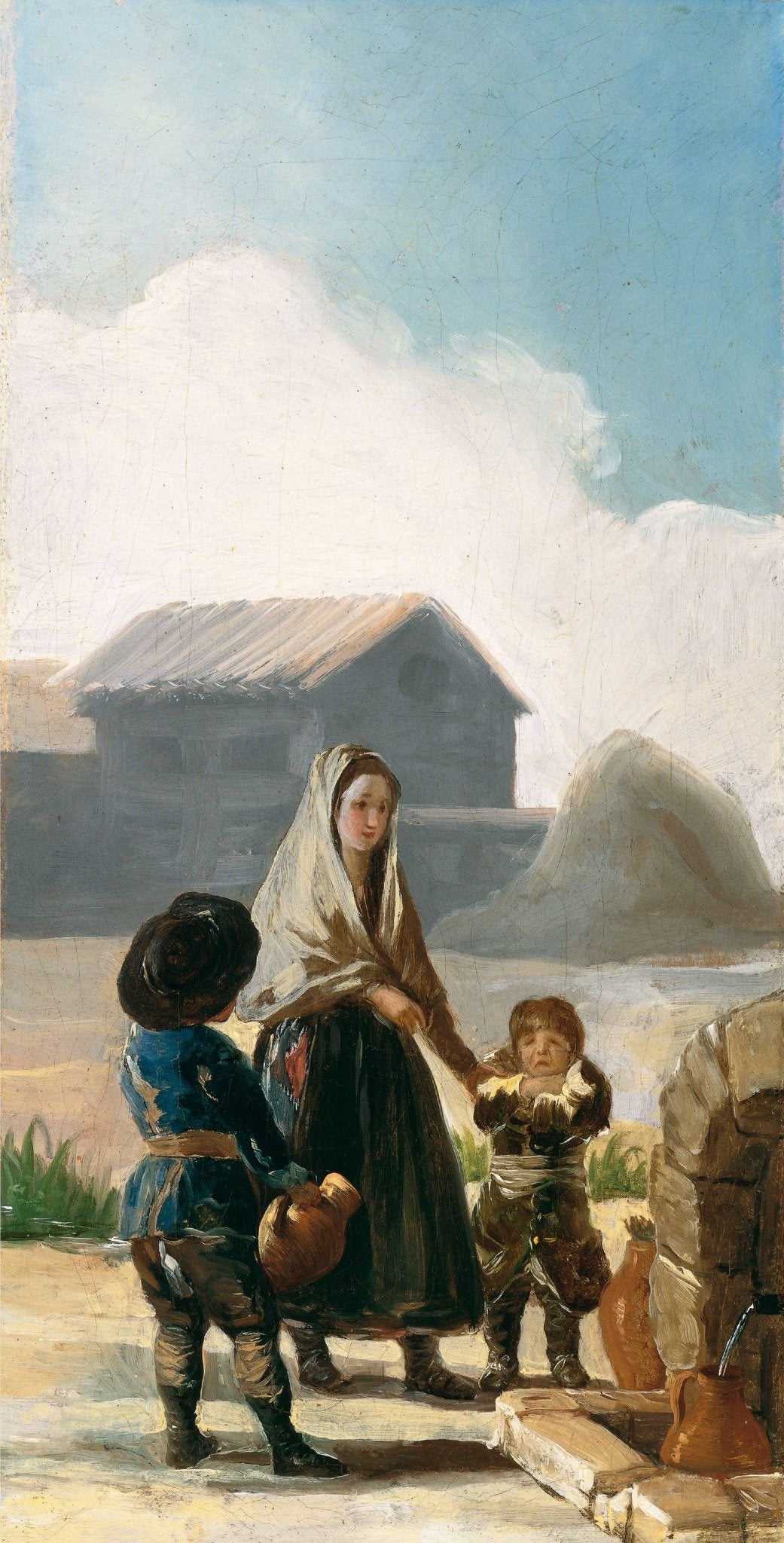 People Oil Painting - Woman and Children by Village Well Scene - Oil Painting Haven
