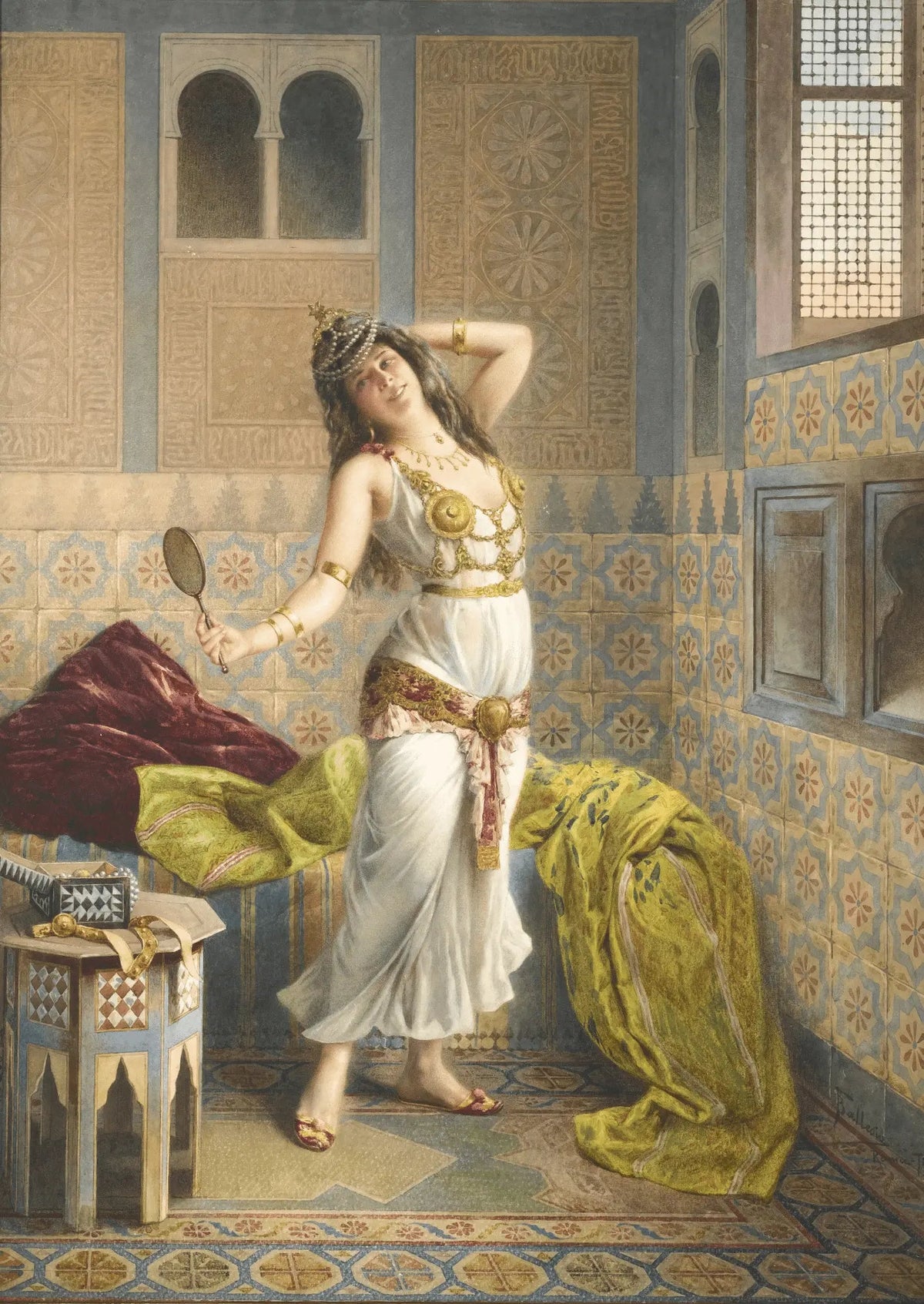 People Oil Painting - Woman in Ornate Indoor Setting - Oil Painting Haven