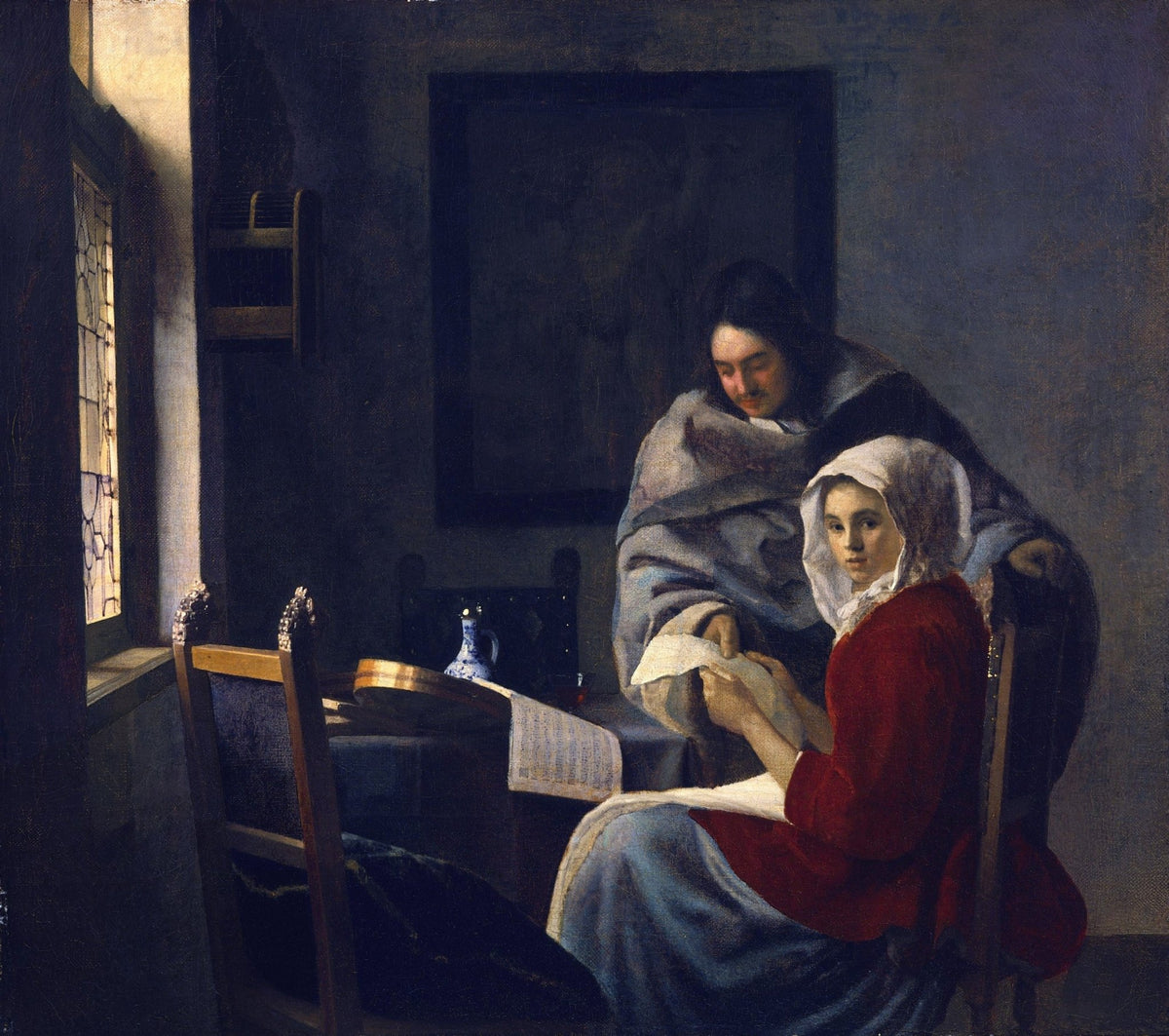 People Oil Painting - Woman Interrupted at Music Interior Scene - Oil Painting Haven