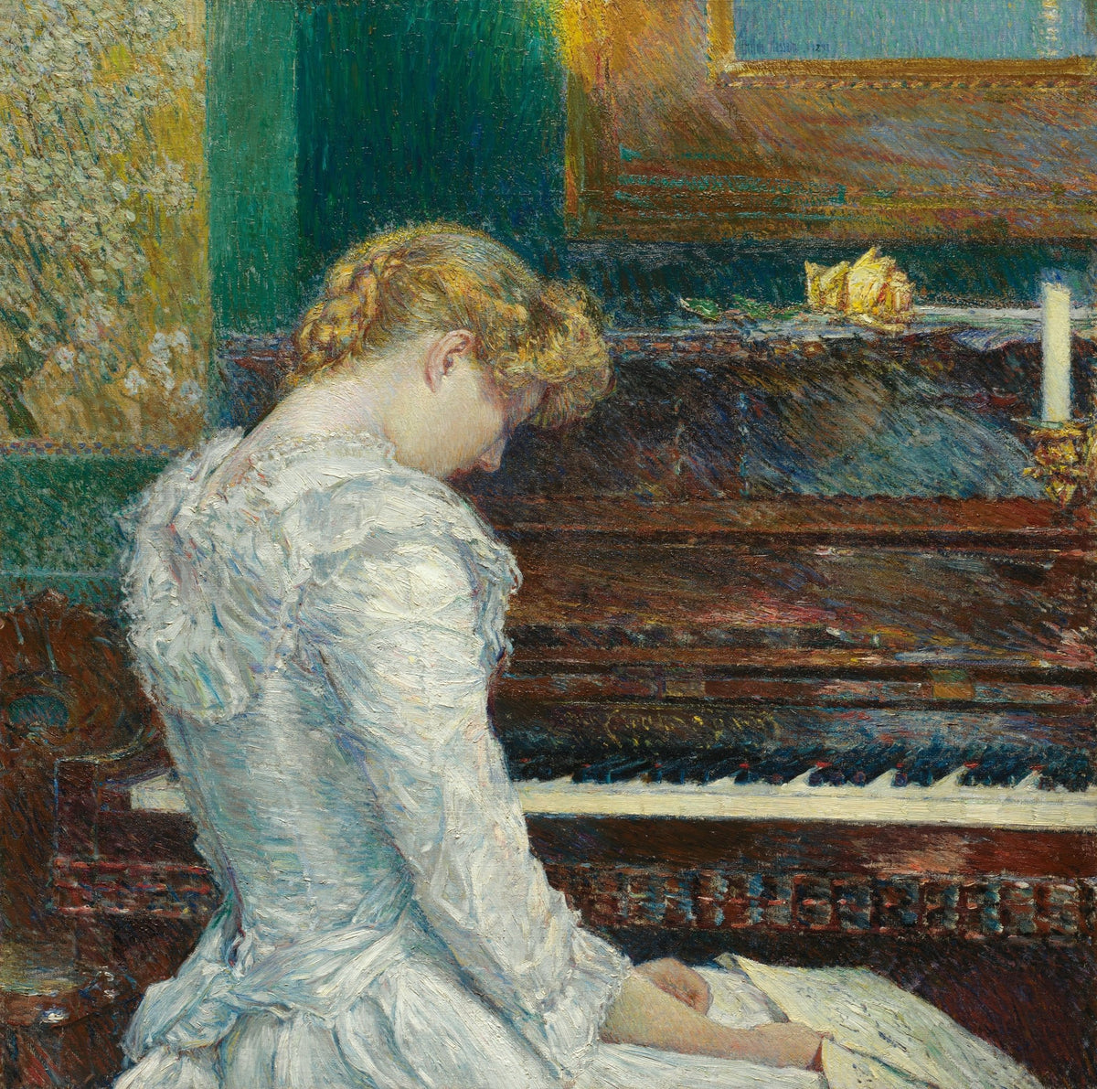 People Oil Painting - Woman Playing Piano in a Quiet Interior - Oil Painting Haven