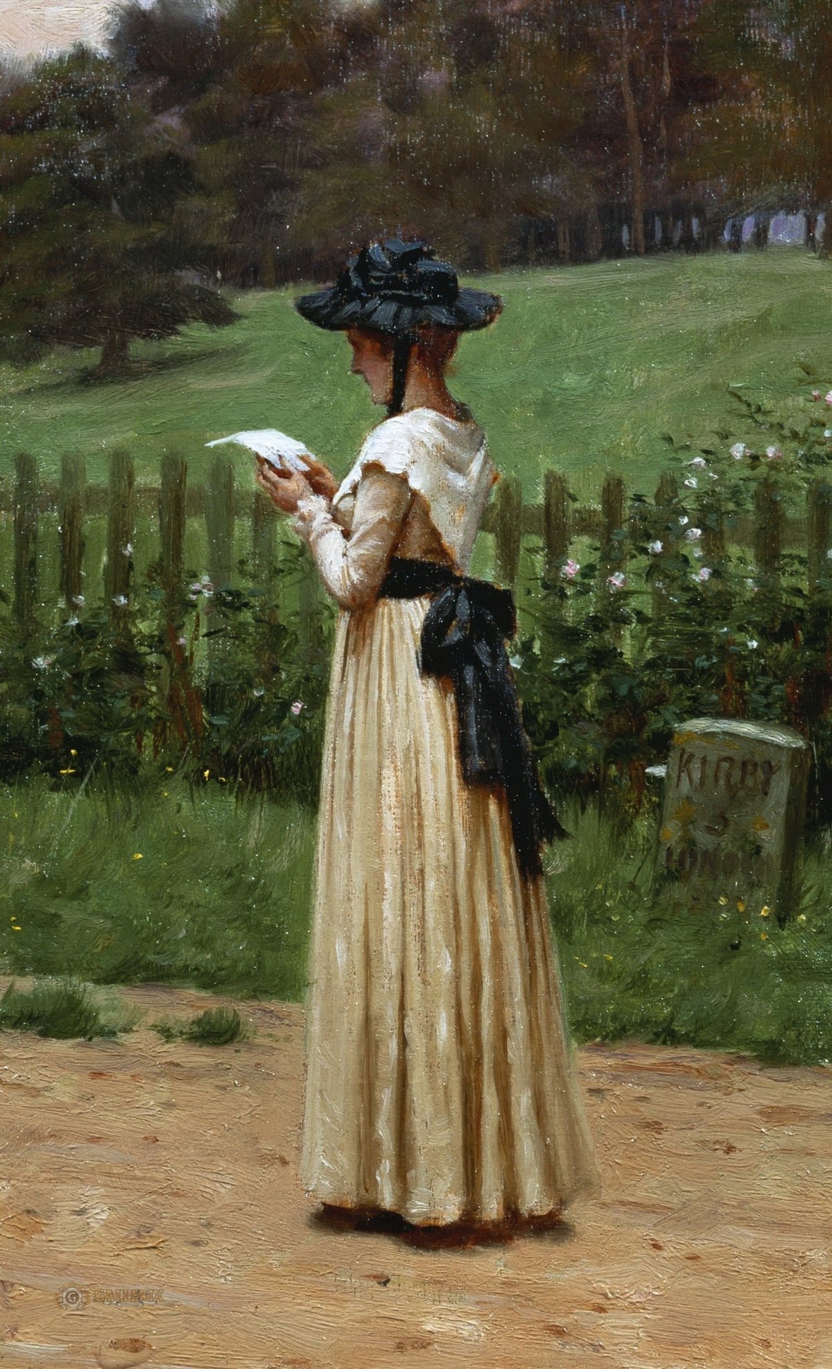 People Oil Painting - Woman Reading in Countryside Garden - Oil Painting Haven