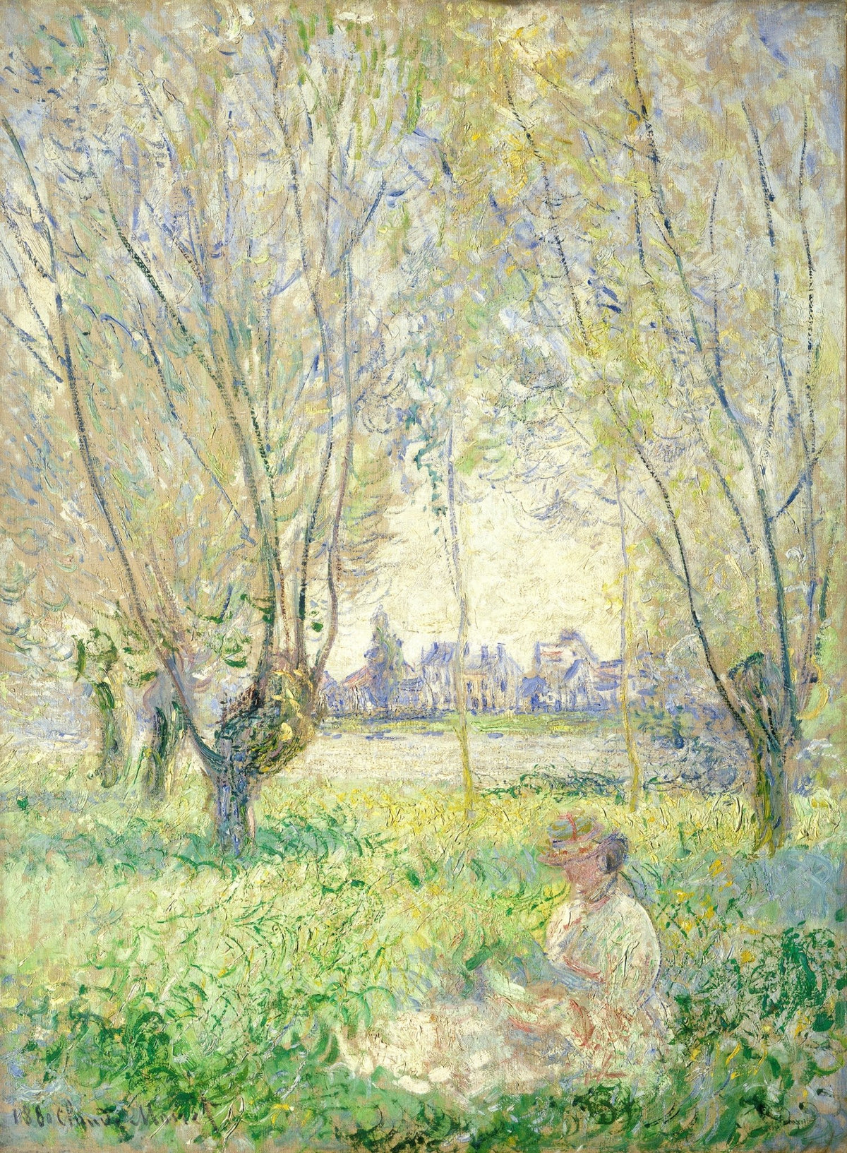 People Oil Painting - Woman Reading in Garden Landscape - Oil Painting Haven