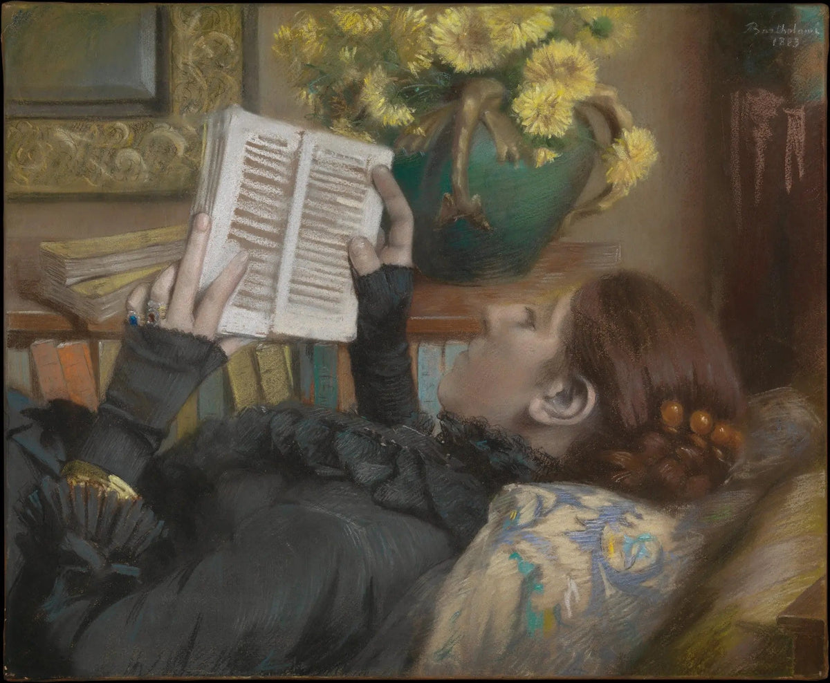 People Oil Painting - Woman Reading with Floral Arrangement - Oil Painting Haven