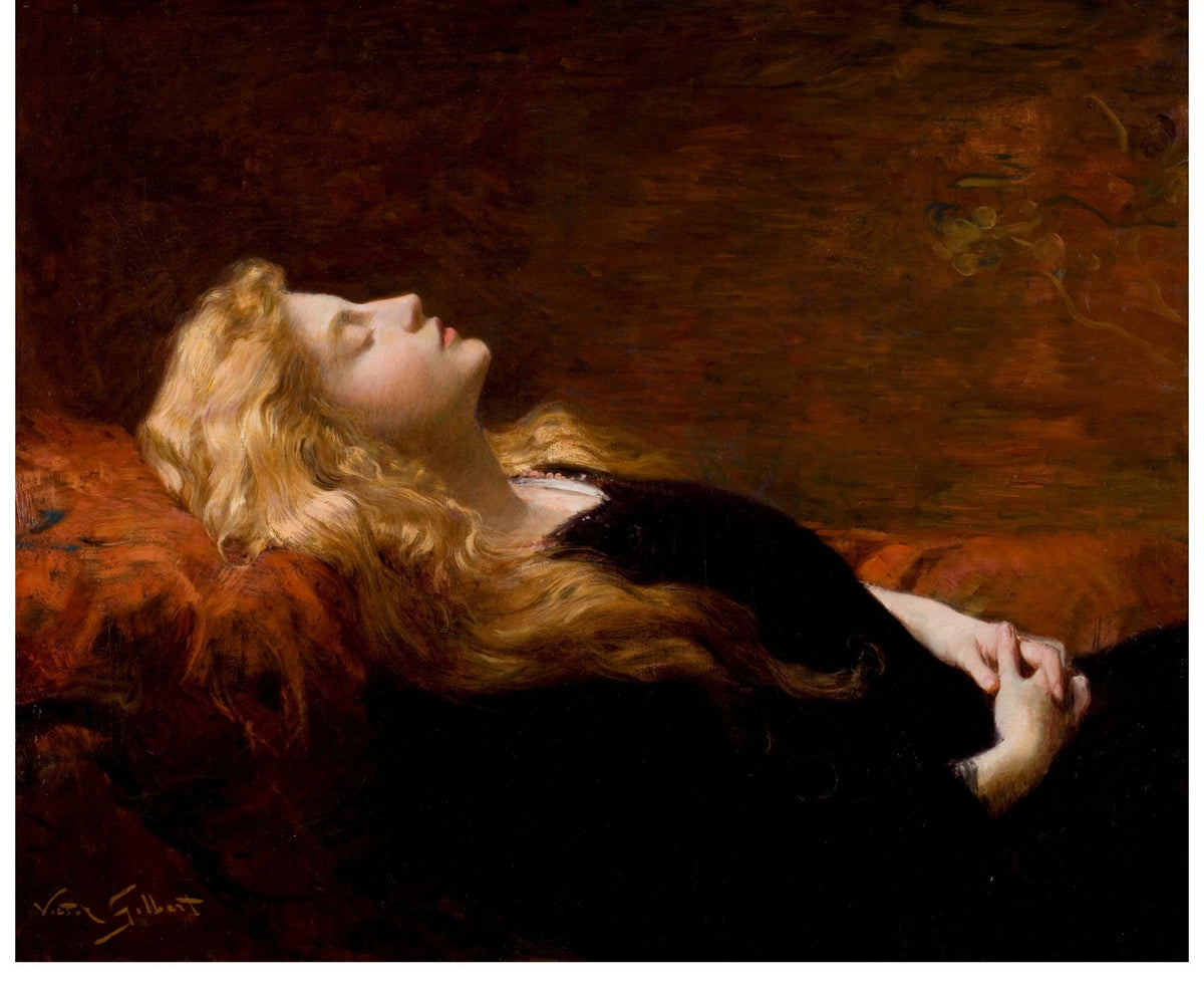 People Oil Painting - Woman Reclining in Quiet Rest Scene - Oil Painting Haven