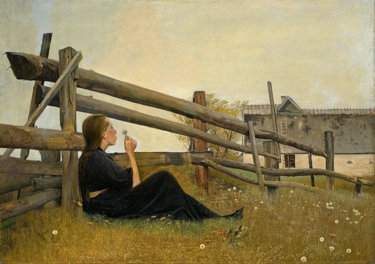 People Oil Painting - Woman Resting by Rustic Fence Scene - Oil Painting Haven