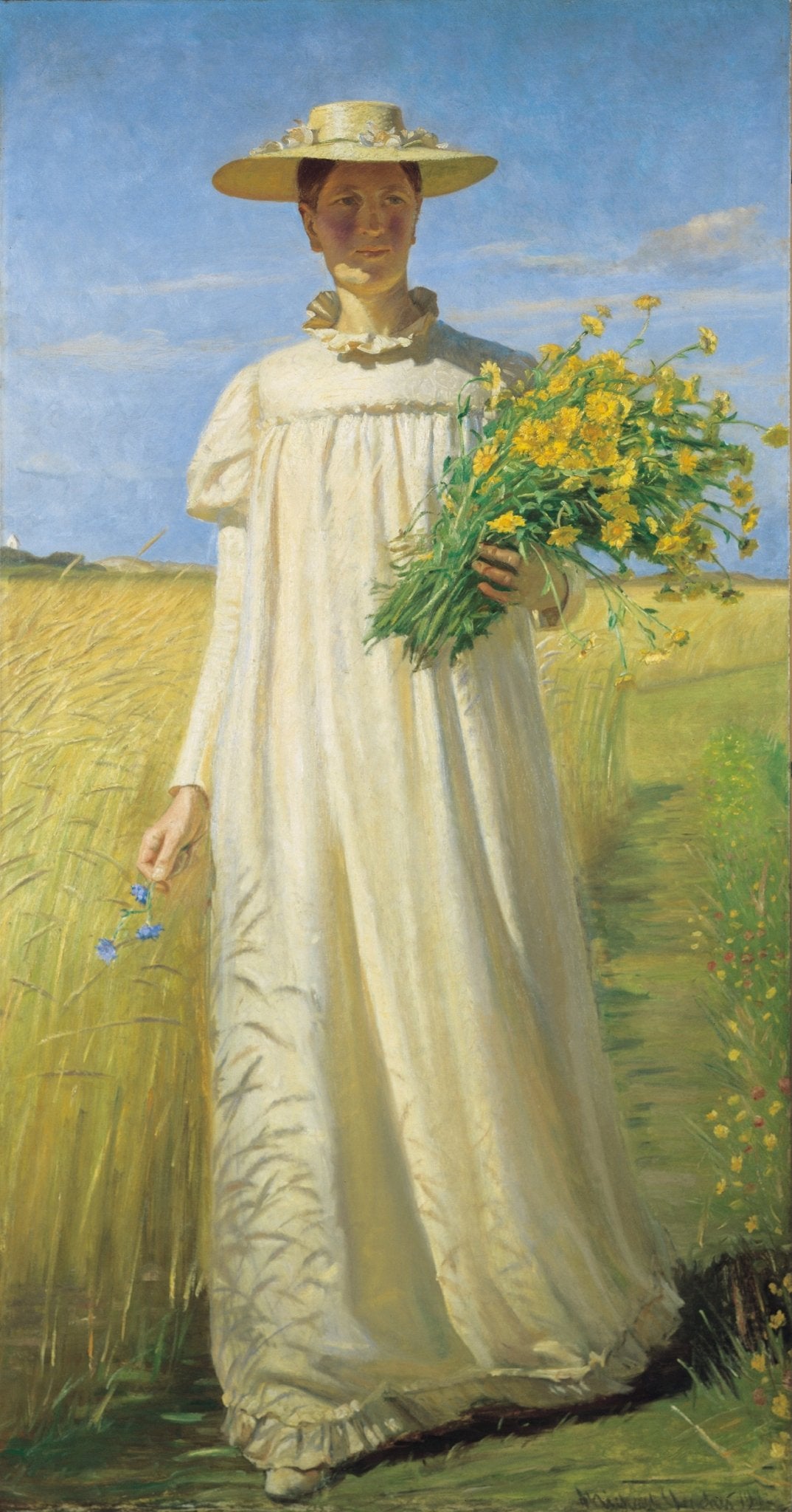 People Oil Painting - Woman with Wildflowers in Field - Oil Painting Haven