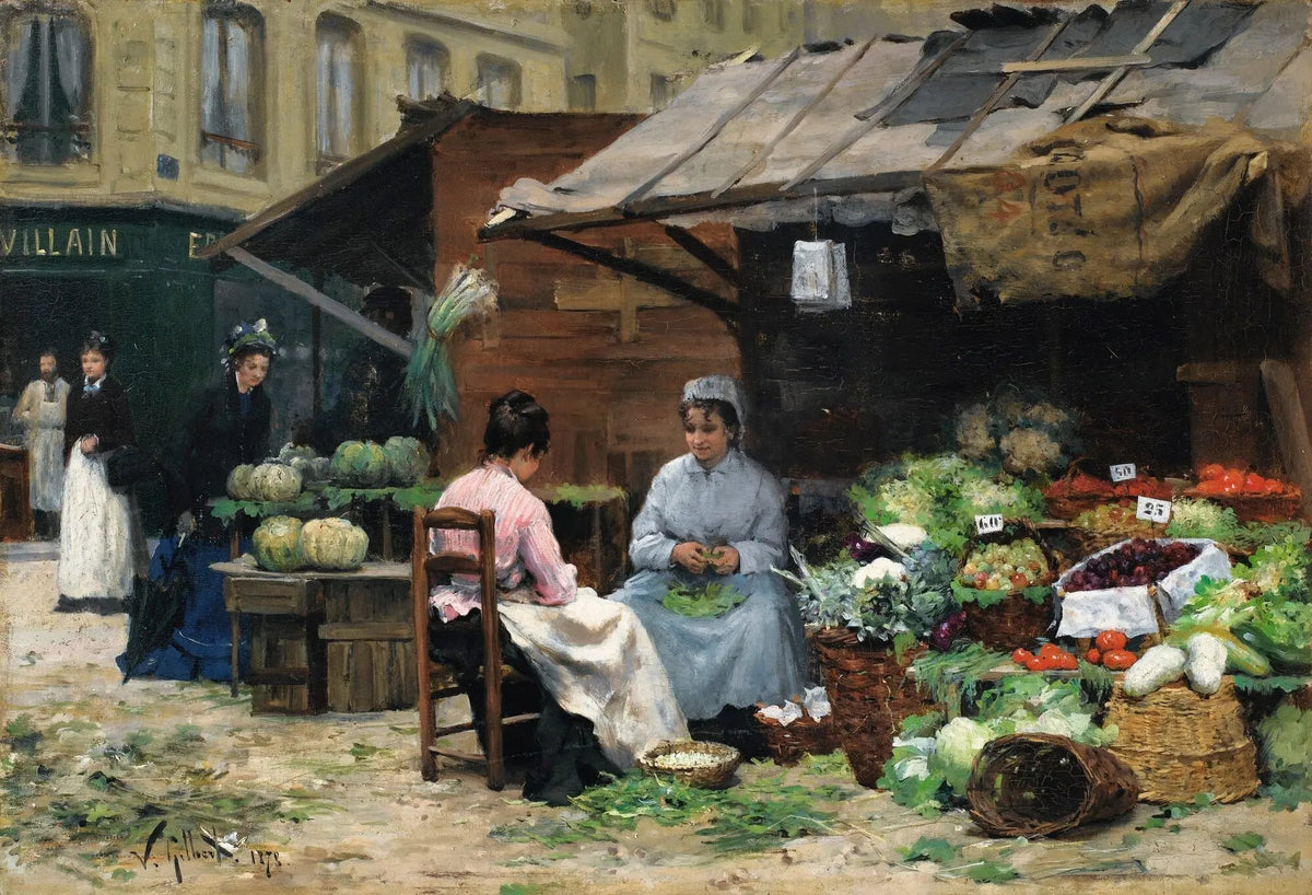 People Oil Painting - Women at Outdoor Vegetable Market - Oil Painting Haven