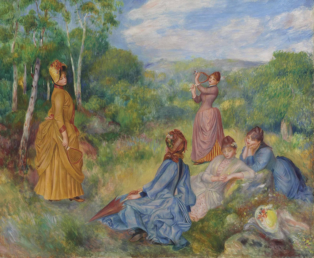 People Oil Painting - Women Playing Shuttlecock Garden Scene - Oil Painting Haven