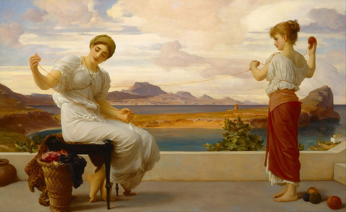 People Oil Painting - Women Spinning Thread by Coastal View - Oil Painting Haven