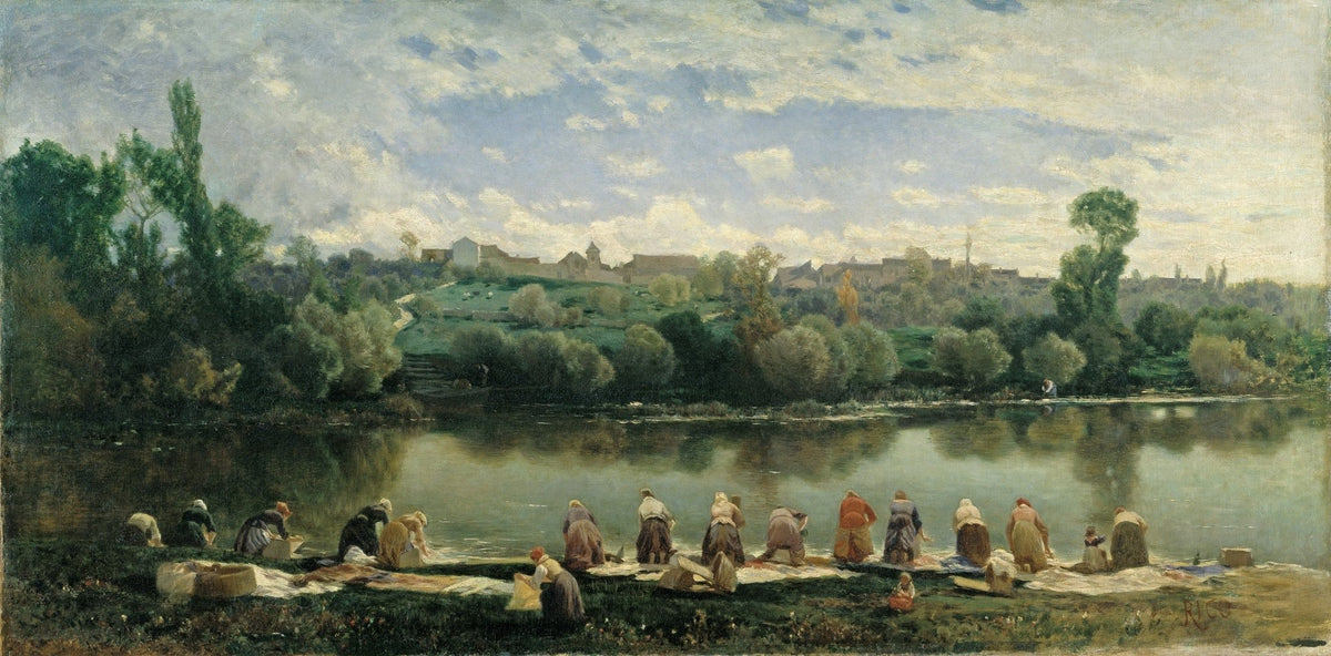 People Oil Painting - Women Washing Clothes by River - Oil Painting Haven