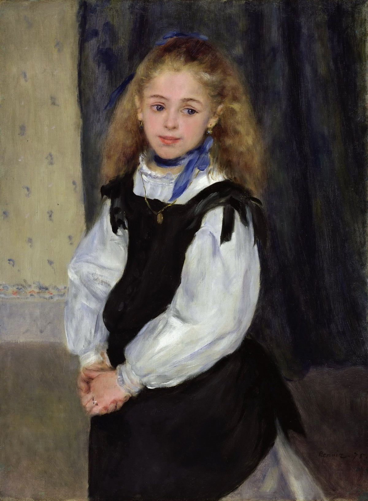 People Oil Painting - Young Girl Portrait in Elegant Dress - Oil Painting Haven