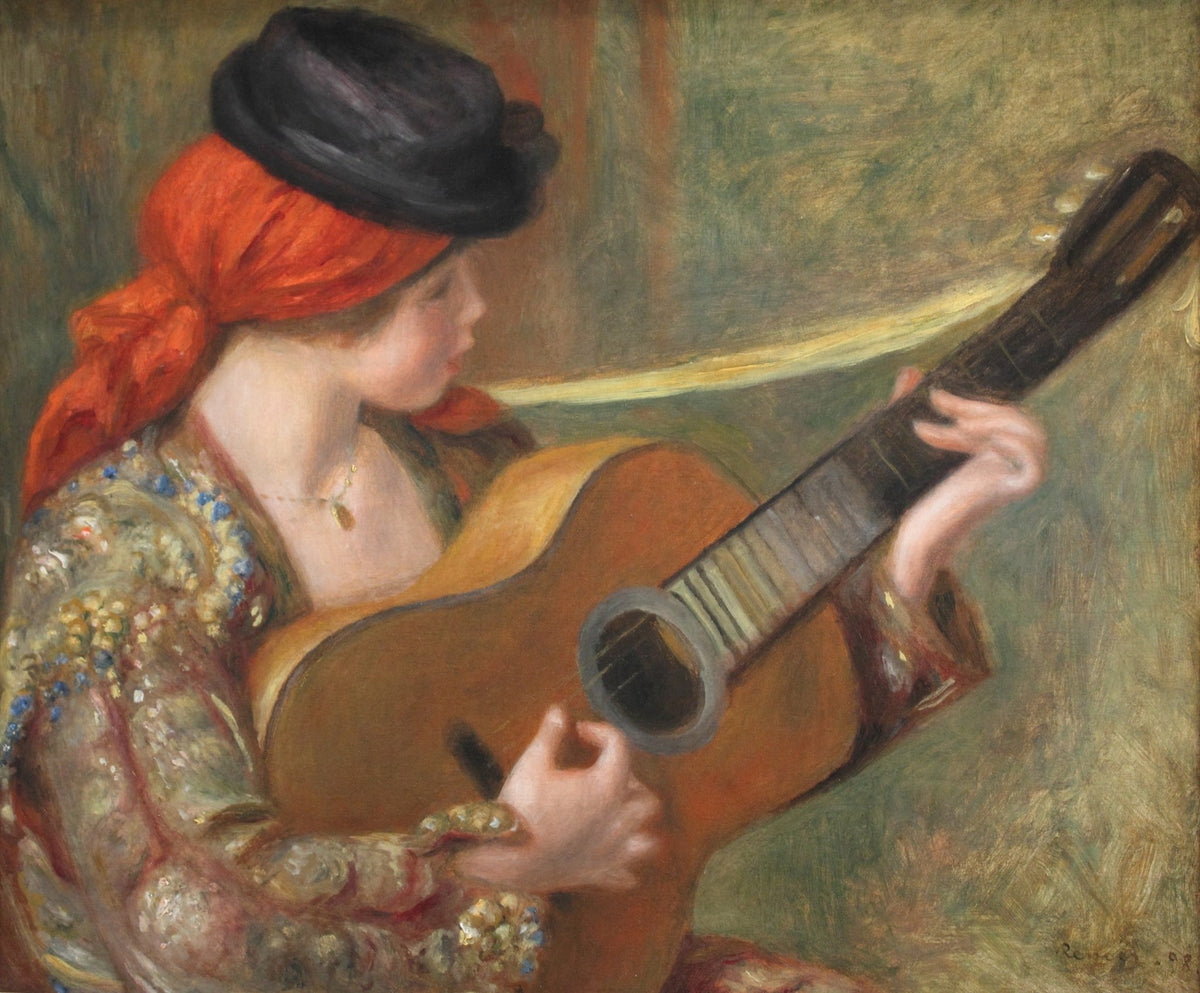People Oil Painting - Young Woman Playing Guitar Portrait - Oil Painting Haven