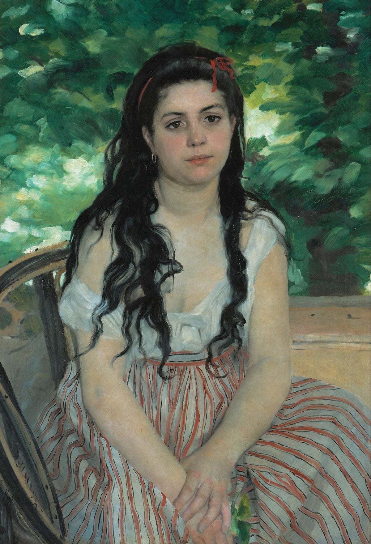 People Oil Painting - Young Woman Portrait in a Summer Garden - Oil Painting Haven