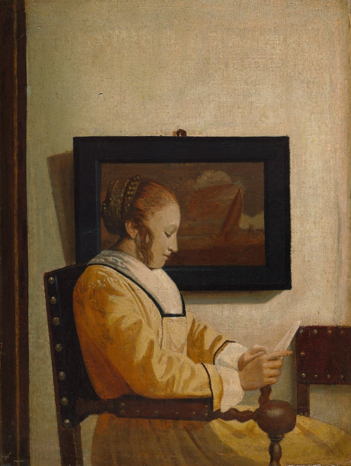 People Oil Painting - Young Woman Reading Letter Indoors - Oil Painting Haven