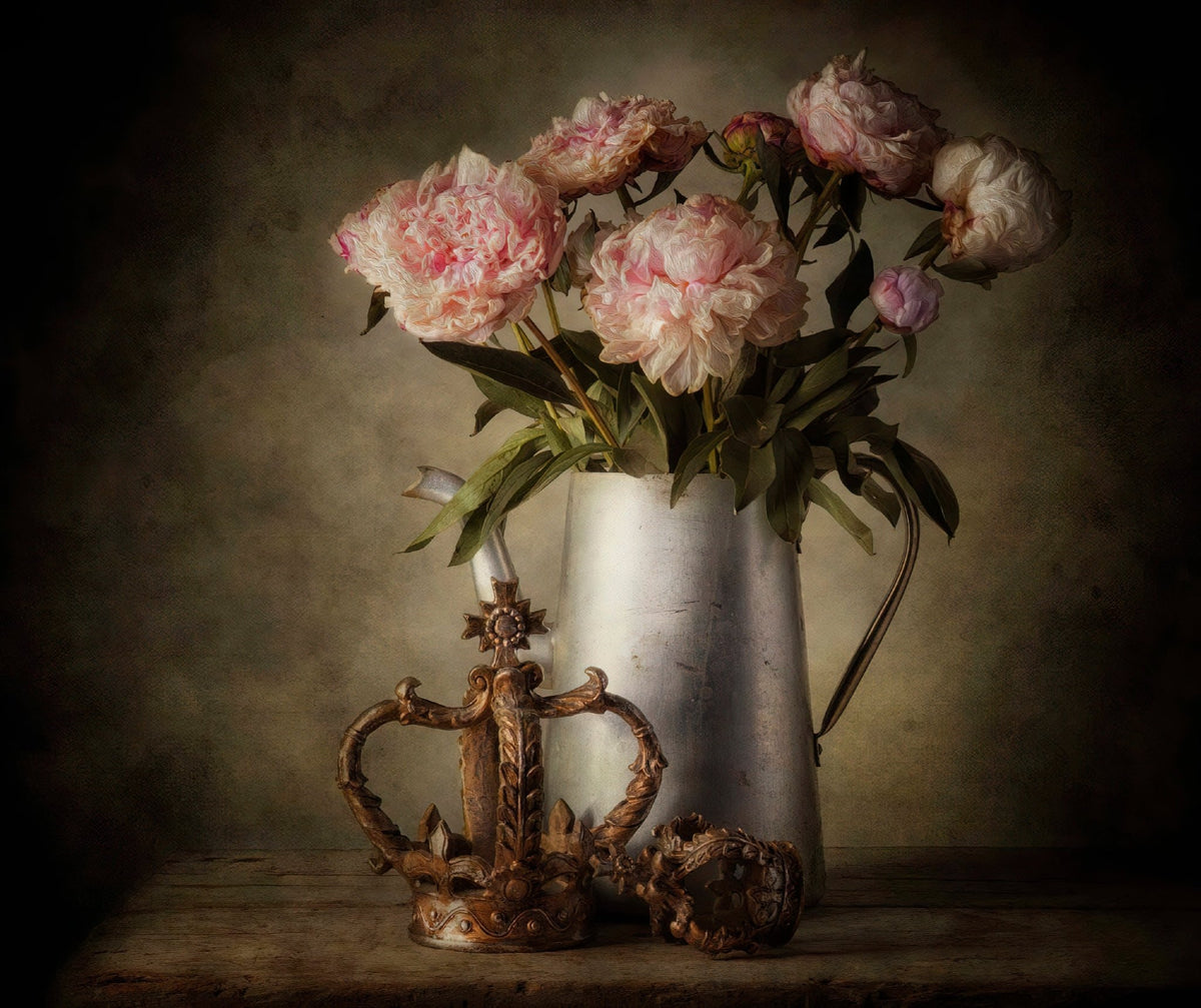 Pink Peonies in Vintage Pitcher Still Life - Floral Oil Painting - Oil Painting Haven