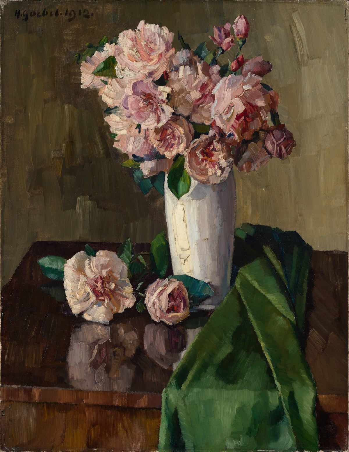 Pink Roses in White Vase Still Life Canvas Wall Art - Floral Oil Painting - Oil Painting Haven