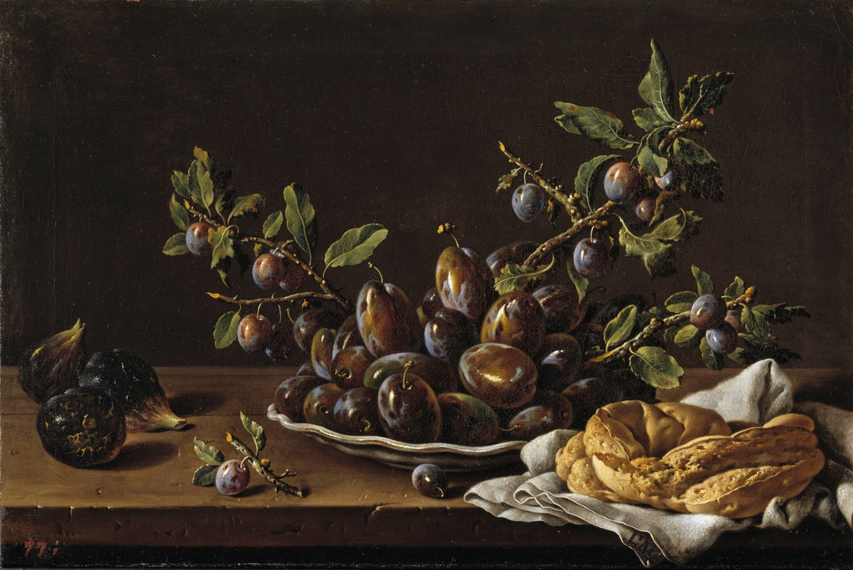 Plums, Figs and Pastries on Table - Still Life Oil Painting - Oil Painting Haven