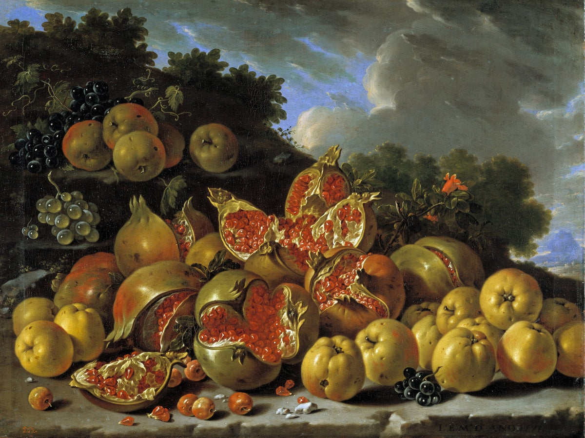Pomegranates and Quince on Ledge - Still Life Oil Painting - Oil Painting Haven