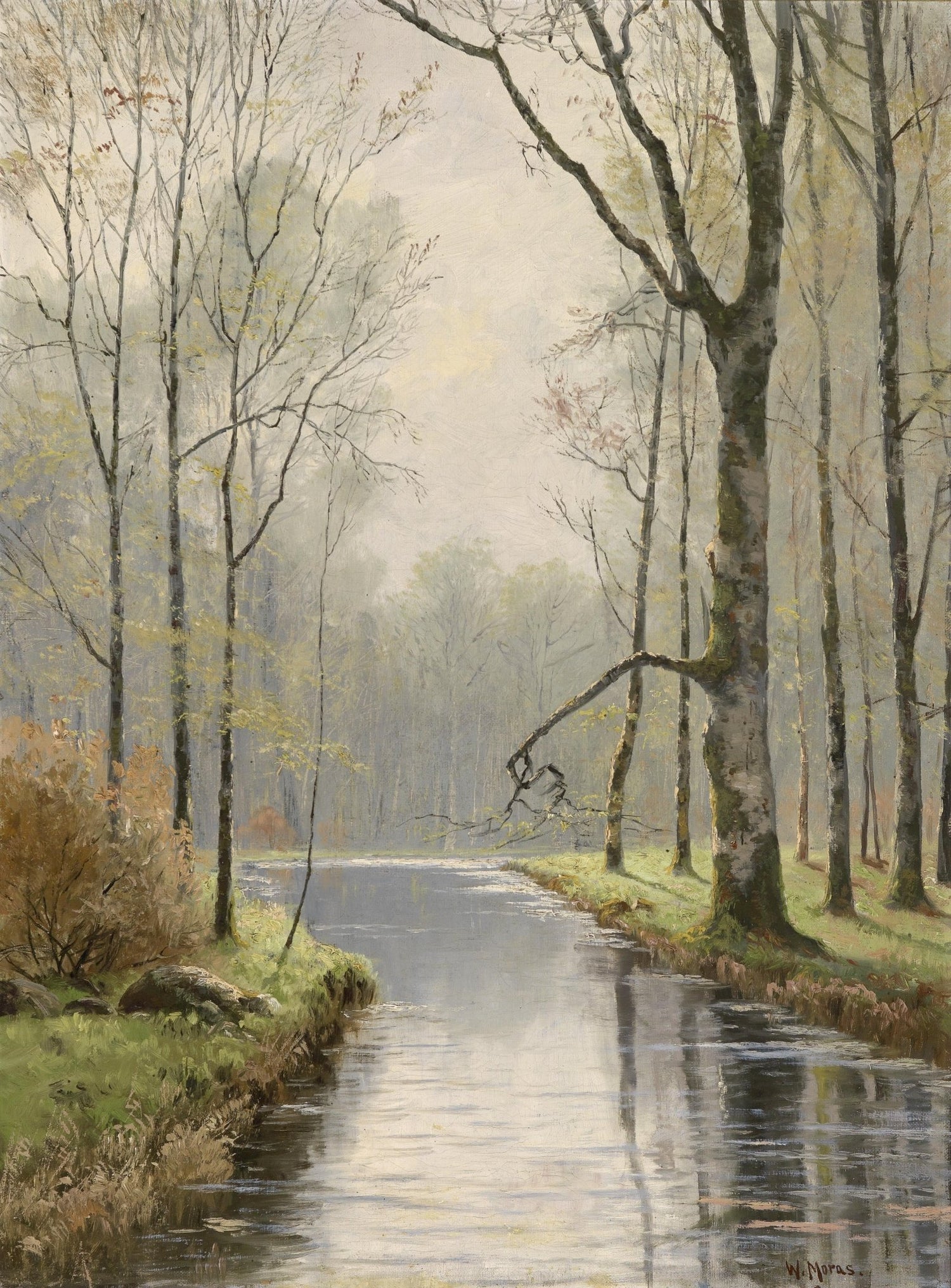 Quiet Forest Stream in Early Spring – Hand - Painted Landscape Oil Painting - Oil Painting Haven
