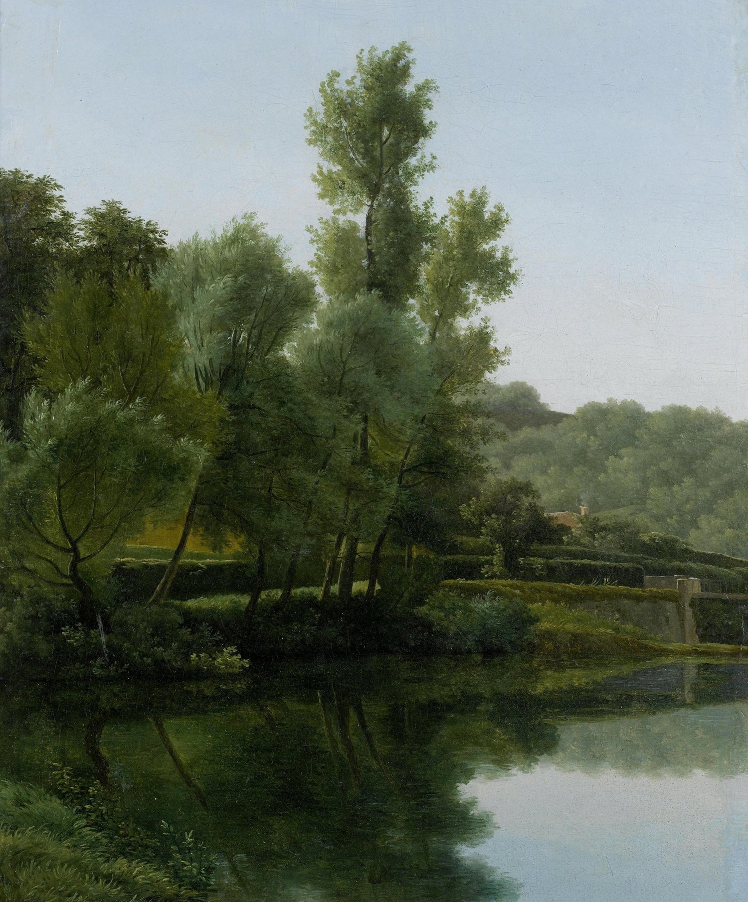 Landscape oil painting of lush green riverside trees reflected in calm water, hand painted oil on canvas with textured. - Add Frame, Canvas, Forest, Hand Painted, Landscape, Made To Order, Oil Painting, River