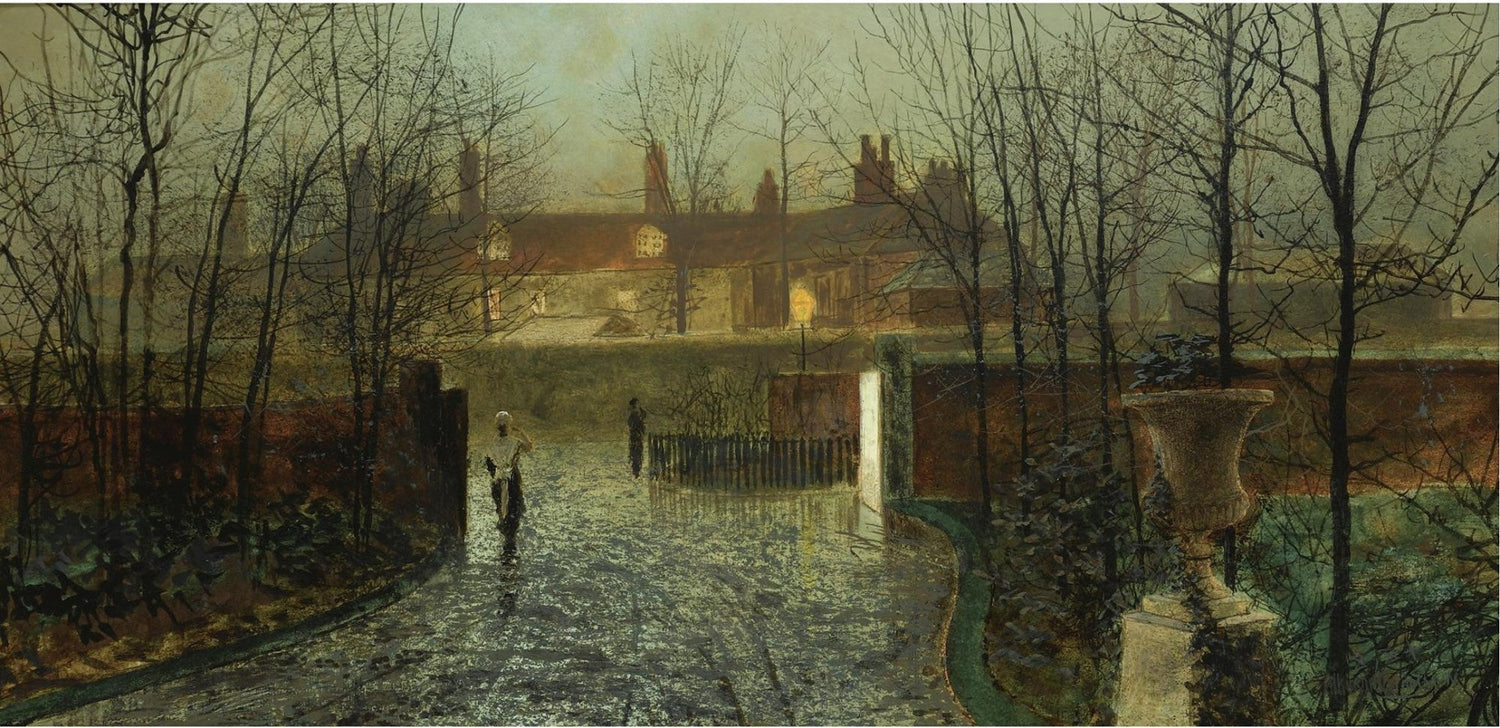 Landscape oil painting of a rainy evening street with village houses, textured brushwork, oil on canvas, hand painted oil. - Add Frame, Canvas, Forest, Hand Painted, Landscape, Made To Order, Oil Painting, Sunset, Village