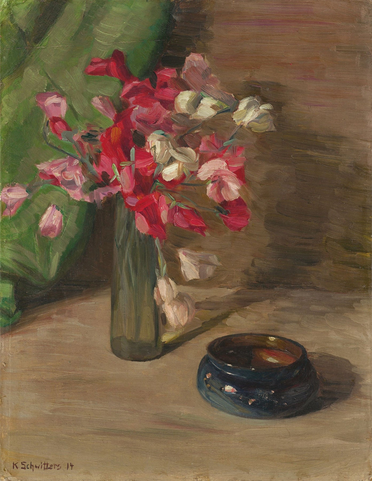 Red and White Blossoms in Vase Still Life - Floral Oil Painting - Oil Painting Haven